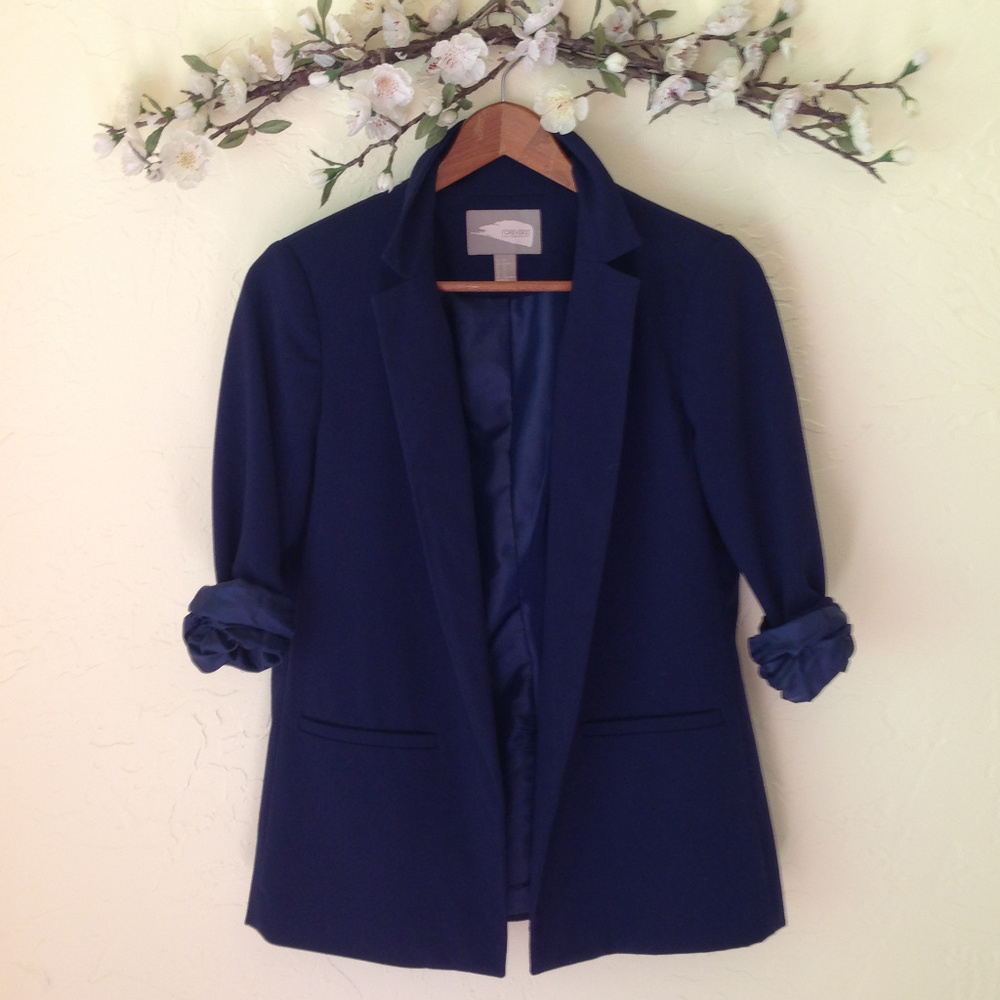 Forever 21 Navy Longline Boyfriend Style Blazer